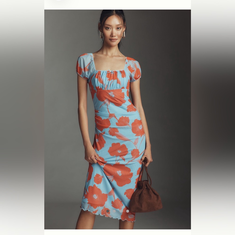 Maeve Blue and Orange Floral Midi Dress
